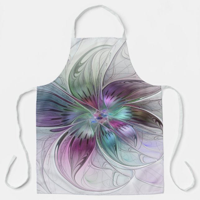 Colorful Abstract Flower Modern Floral Fractal Art Apron (Front)