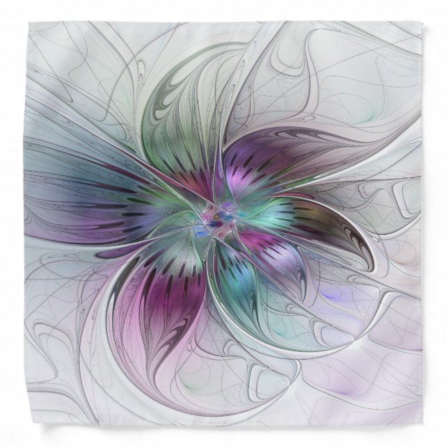 Colorful Abstract Flower Modern Floral Fractal Art Bandana (Front)