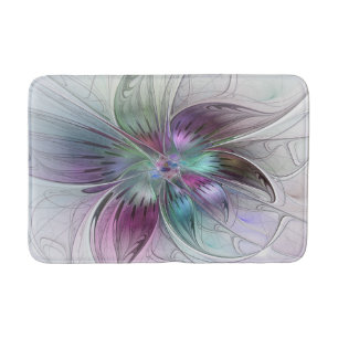Colorful Abstract Flower Modern Floral Fractal Art Bath Mat