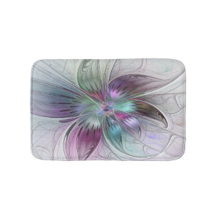 Colorful Abstract Flower Modern Floral Fractal Art Bath Mat