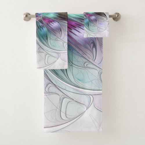 Colorful Abstract Flower Modern Floral Fractal Art Bath Towel Set