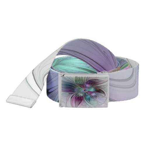 Colorful Abstract Flower Modern Floral Fractal Art Belt