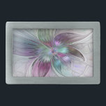 Colorful Abstract Flower Modern Floral Fractal Art Belt Buckle<br><div class="desc">Multicolored unique fantasy flower fractal. An elegant creation with turquoise,  purple,  aubergine and pastel colors.
Design for your decorative unusual floral belt buckle and more.</div>