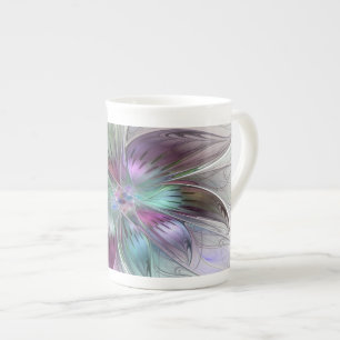 Colorful Abstract Flower Modern Floral Fractal Art Bone China Mug