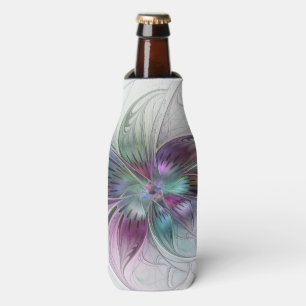 Colorful Abstract Flower Modern Floral Fractal Art Bottle Cooler