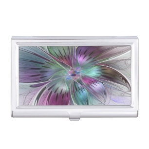 Colorful Abstract Flower Modern Floral Fractal Art Business Card Case