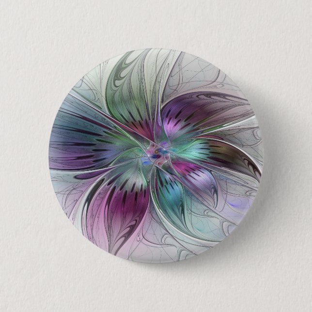 Colorful Abstract Flower Modern Floral Fractal Art Button (Front)