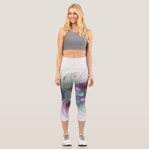 Colorful Abstract Flower Modern Floral Fractal Art Capri Leggings