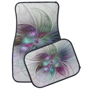 Colorful Abstract Flower Modern Floral Fractal Art Car Floor Mat