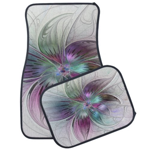 Colorful Abstract Flower Modern Floral Fractal Art Car Floor Mat