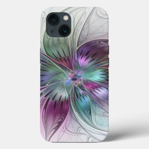 Colorful Abstract Flower Modern Floral Fractal Art iPhone 13 Case