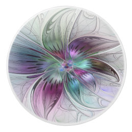 Colorful Abstract Flower Modern Floral Fractal Art Ceramic Knob
