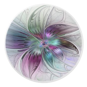 Colorful Abstract Flower Modern Floral Fractal Art Ceramic Knob by GabiwArt at Zazzle