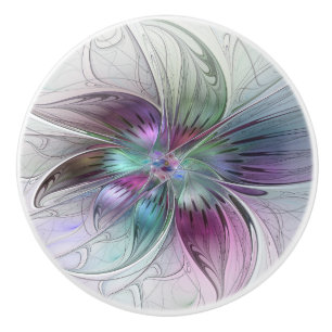 Colorful Abstract Flower Modern Floral Fractal Art Ceramic Knob