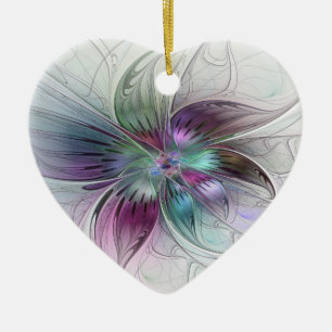 Colorful Abstract Flower Modern Floral Fractal Art Ceramic Ornament