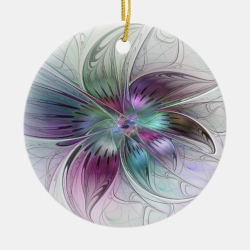 Colorful Abstract Flower Modern Floral Fractal Art Ceramic Ornament