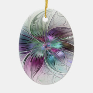 Colorful Abstract Flower Modern Floral Fractal Art Ceramic Ornament