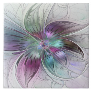 Colorful Abstract Flower Modern Floral Fractal Art Ceramic Tile