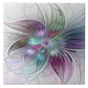 Colorful Abstract Flower Modern Floral Fractal Art Ceramic Tile