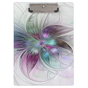 Colorful Abstract Flower Modern Floral Fractal Art Clipboard