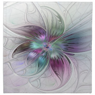 Colorful Abstract Flower Modern Floral Fractal Art Cloth Napkin