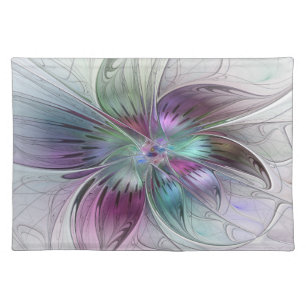 Colorful Abstract Flower Modern Floral Fractal Art Cloth Placemat