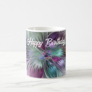 Colorful Abstract Flower Modern Floral Fractal Art Coffee Mug