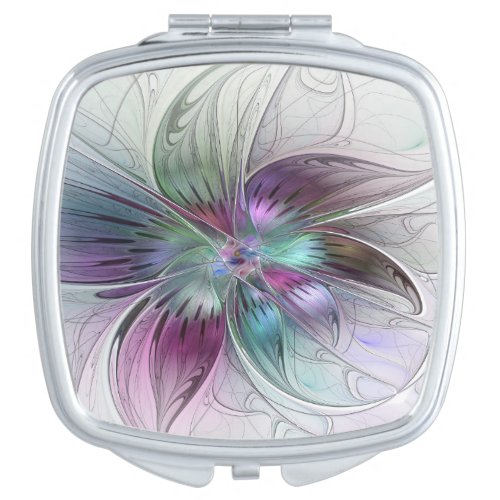 Colorful Abstract Flower Modern Floral Fractal Art Compact Mirror