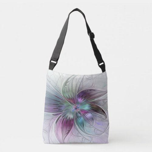 Colorful Abstract Flower Modern Floral Fractal Art Crossbody Bag