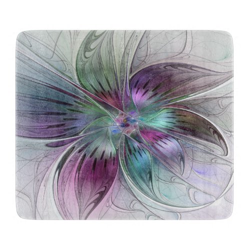 Colorful Abstract Flower Modern Floral Fractal Art Cutting Board