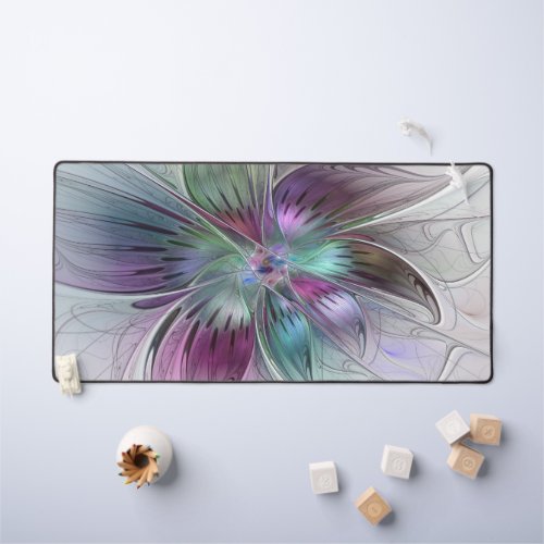 Colorful Abstract Flower Modern Floral Fractal Art Desk Mat