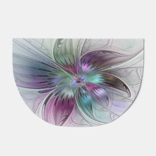 Colorful Abstract Flower Modern Floral Fractal Art Doormat