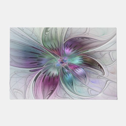 Colorful Abstract Flower Modern Floral Fractal Art Doormat