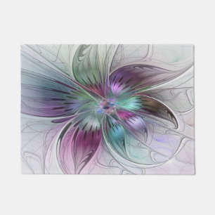 Colorful Abstract Flower Modern Floral Fractal Art Doormat