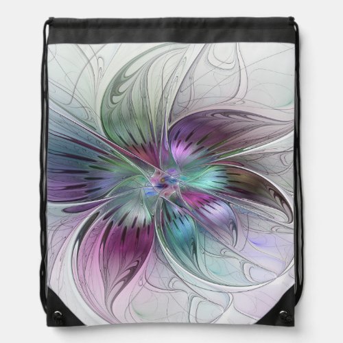 Colorful Abstract Flower Modern Floral Fractal Art Drawstring Bag