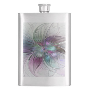 Colorful Abstract Flower Modern Floral Fractal Art Flask