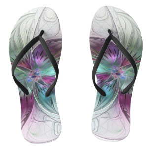 Colorful Abstract Flower Modern Floral Fractal Art Flip Flops