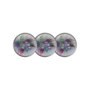 Colorful Abstract Flower Modern Floral Fractal Art Golf Ball Marker