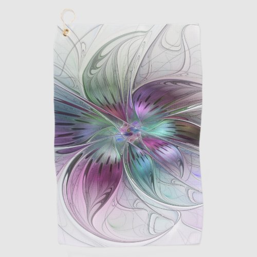 Colorful Abstract Flower Modern Floral Fractal Art Golf Towel