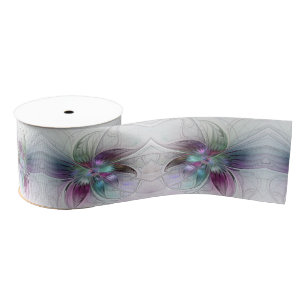Colorful Abstract Flower Modern Floral Fractal Art Grosgrain Ribbon
