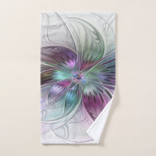 Colorful Abstract Flower Modern Floral Fractal Art Hand Towel