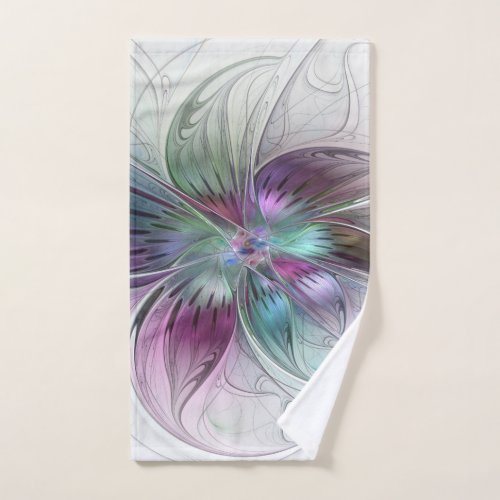 Colorful Abstract Flower Modern Floral Fractal Art Hand Towel