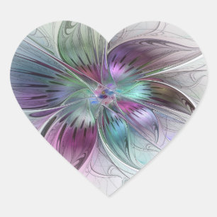Colorful Abstract Flower Modern Floral Fractal Art Heart Sticker