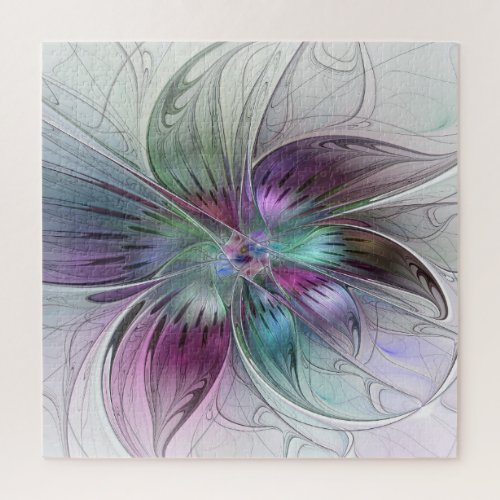 Colorful Abstract Flower Modern Floral Fractal Art Jigsaw Puzzle