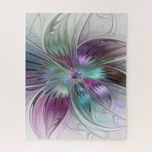 Colorful Abstract Flower Modern Floral Fractal Art Jigsaw Puzzle