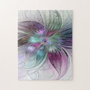 Colorful Abstract Flower Modern Floral Fractal Art Jigsaw Puzzle