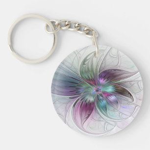 Colorful Abstract Flower Modern Floral Fractal Art Keychain