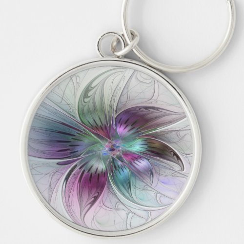 Colorful Abstract Flower Modern Floral Fractal Art Keychain