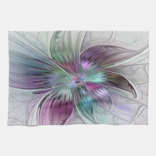 Colorful Abstract Flower Modern Floral Fractal Art Kitchen Towel