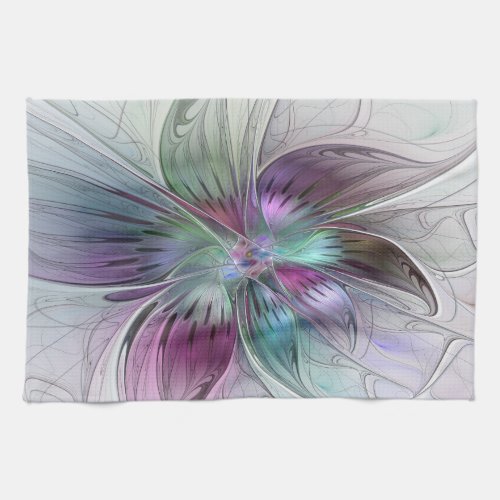 Colorful Abstract Flower Modern Floral Fractal Art Kitchen Towel